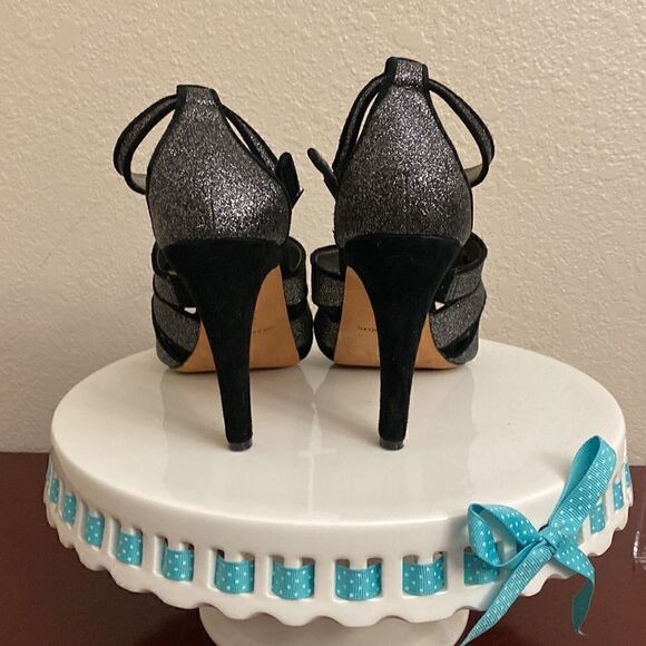 Antonio Melani black/grafite sparkly high heel sandals ankle strap 9M - Picture 4 of 5